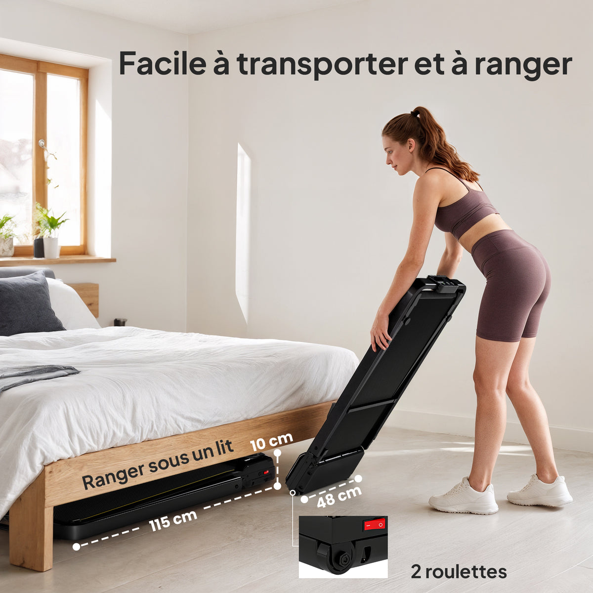 Tapis de marche 2 en 1, tapis de course pliable Inclinaison à 10% 6 KM/H, moteur 2,0 HP, télécommande 109x48x100cm noir-7