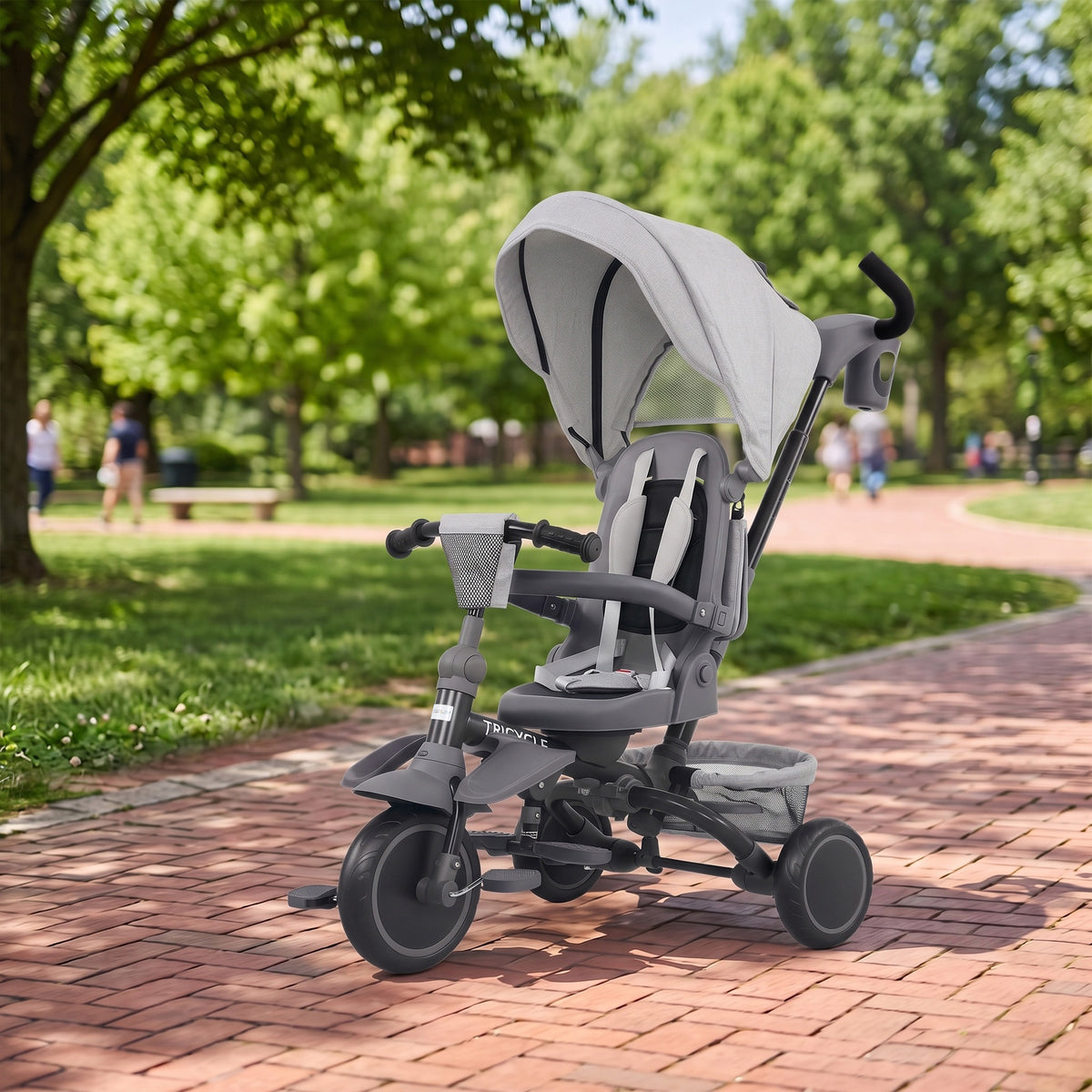 Tricycle bébé évolutif 6 en 1, tricycle enfant pliable avec poignée parentale réglable, siège pivotant 360°, gris-9