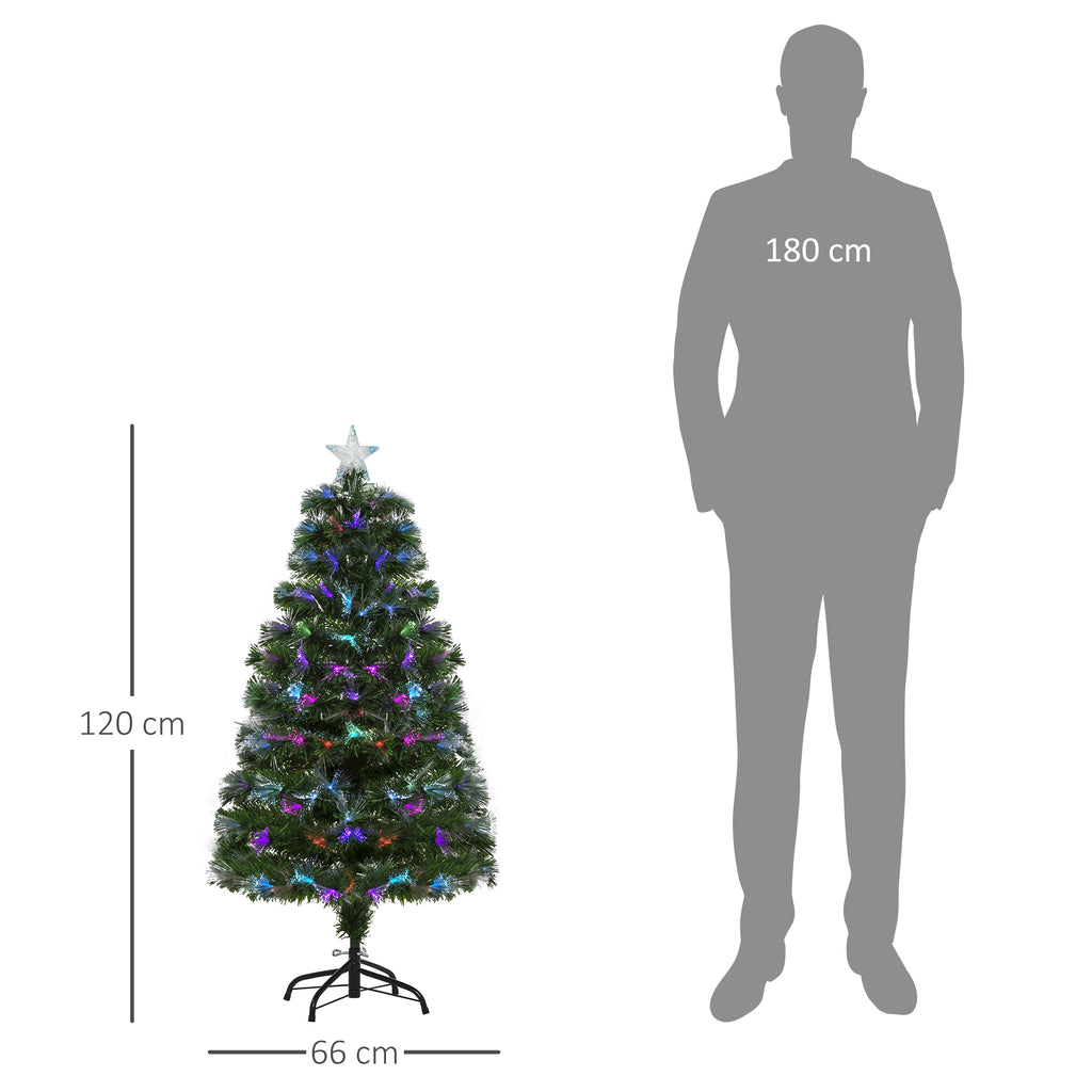 Sapin Noël Artificiel Arbre Noël Lumineux 120cm Fibre Optique Deco Noël lumière à Variation Couleurs 130 LED Vert-2