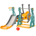 Toboggan et balançoire pour enfants 4 en 1 avec panier de basket, siège réglable, 152x149x107cm, bleu et jaune-0