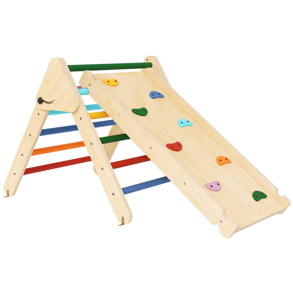 Triangle escalade enfants 3 en 1, rampe double-face pour grimper et glisser, charge 50 kg, 147x64,5x63cm, multicolore-0