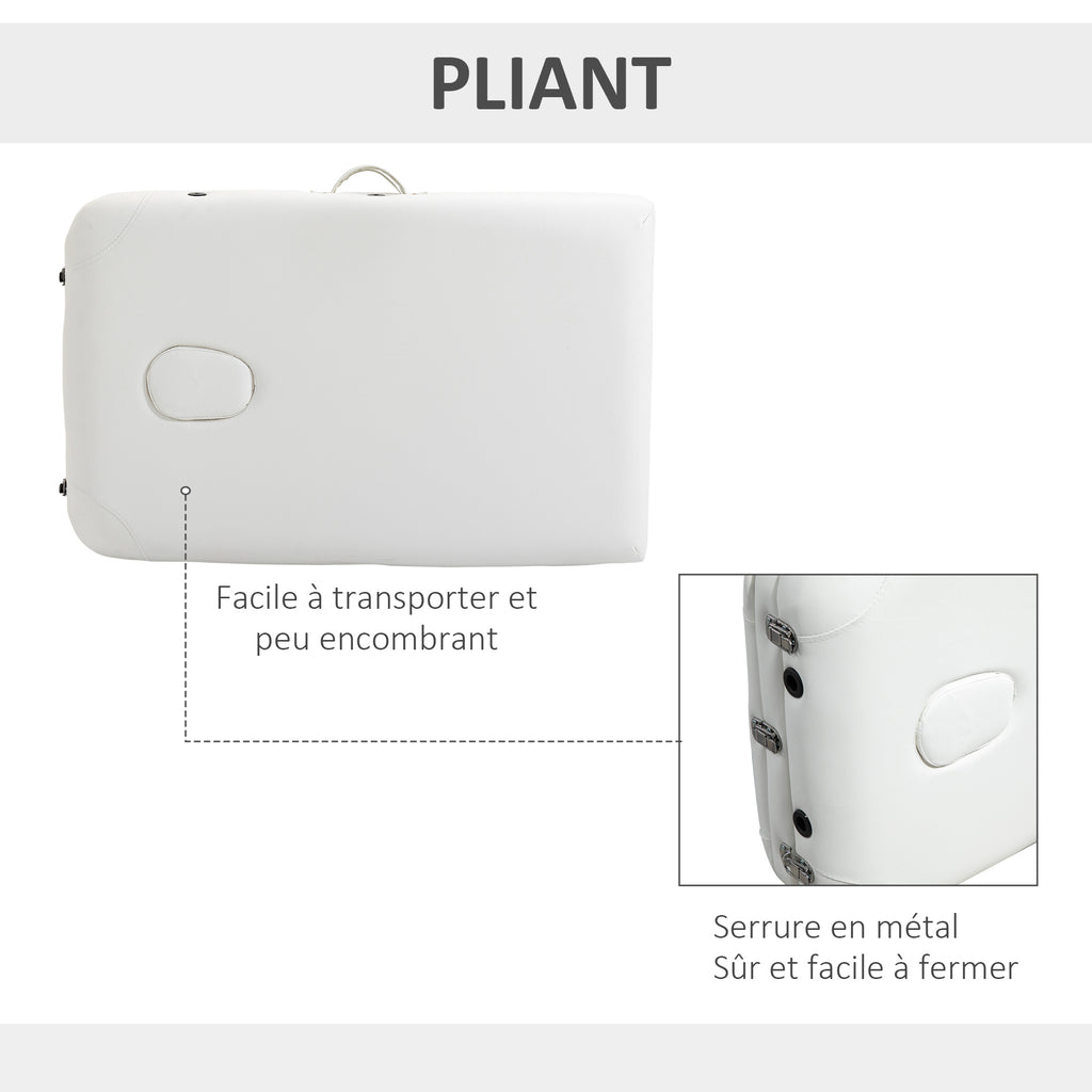 Table de massage 3 zones pliante cosmétique portable charge max. 225 Kg hauteur réglable cadre en alliage blanc-6
