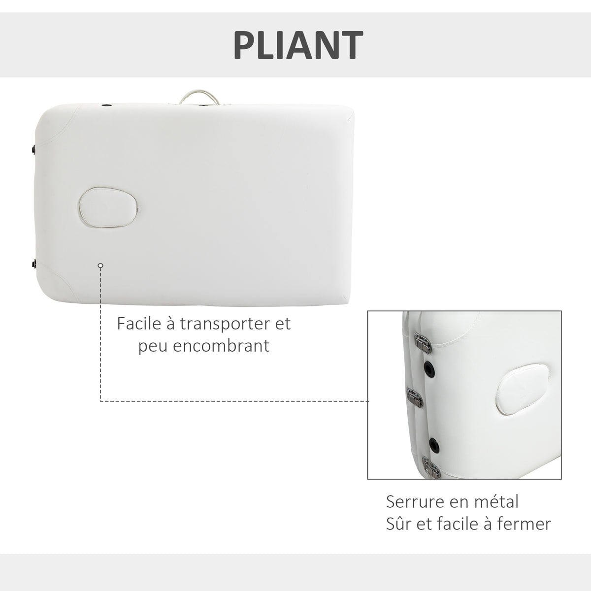 Table de massage 3 zones pliante cosmétique portable charge max. 225 Kg hauteur réglable cadre en alliage blanc-6
