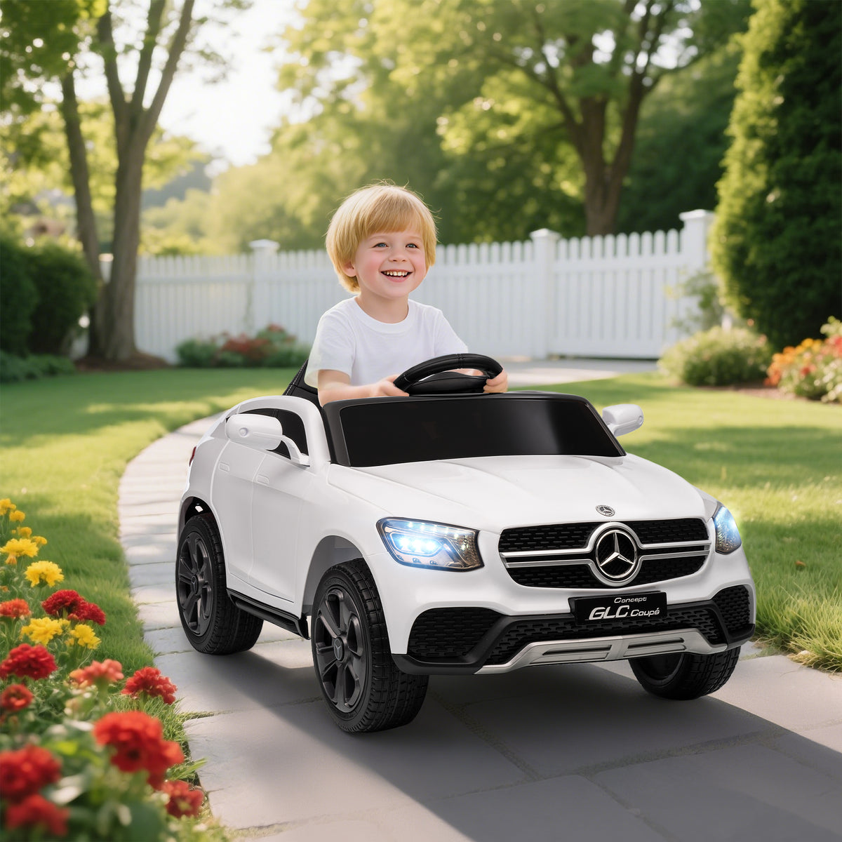 Voiture électrique enfants, véhicule électrique 12V, télécommande 2,4G, 3 vitesses, démarrage lent, 105x68x50cm, blanc-1