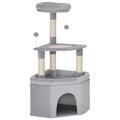 Arbre à chat tour de jeux pour chats griffoirs sisal, plate-forme, niche, tissu peluche, balles, 49x49x114cm gris clair-0