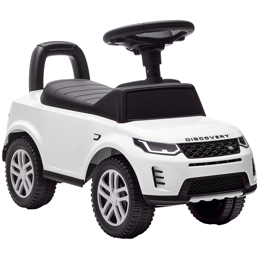 Porteur enfants voiture sous licence Land Rover, véhicule à pousser, klaxon, sons de moteur, rangement sous siège, blanc-0
