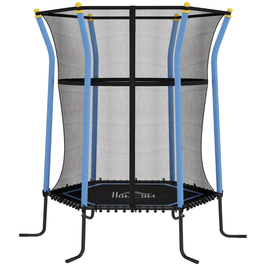 Trampoline pour enfant 1,22 x 1,11 x 1,9 m filet de sécurité porte zippée 6 poteaux rembourrés inclus bleu noir-0