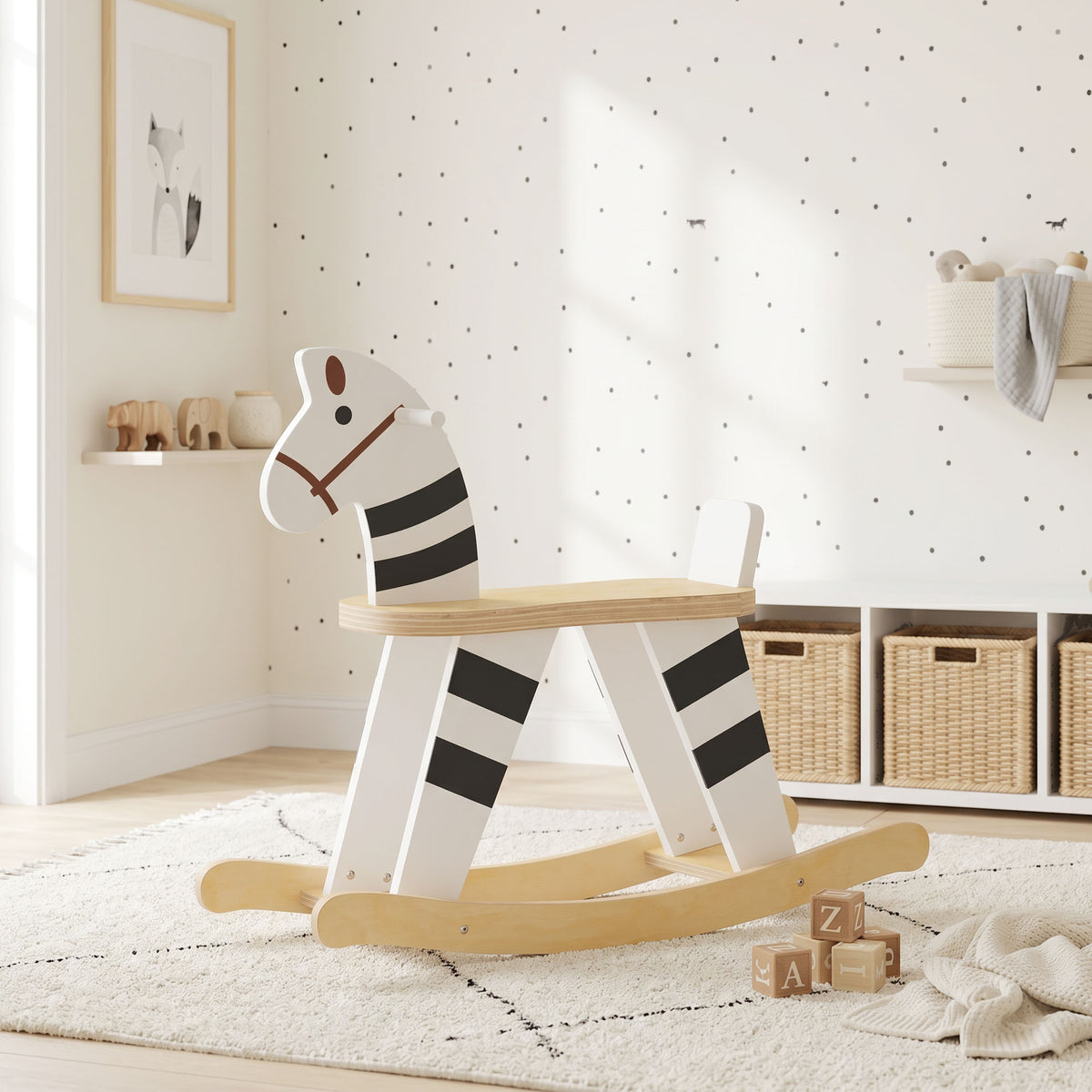Cheval à Bascule pour Enfant, Jouet à Bascule pour Enfant avec Base en Bois et Dossier, 18 Mois à 3 Ans, Noir et Blanc-7