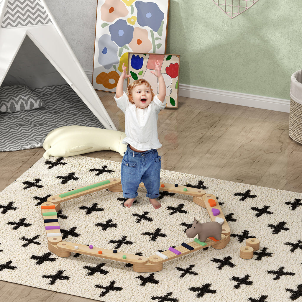 Poutre d'équilibre en bois pour enfants 3-8 ans avec pierres d'obstacle colorées, intérieur et extérieur-1