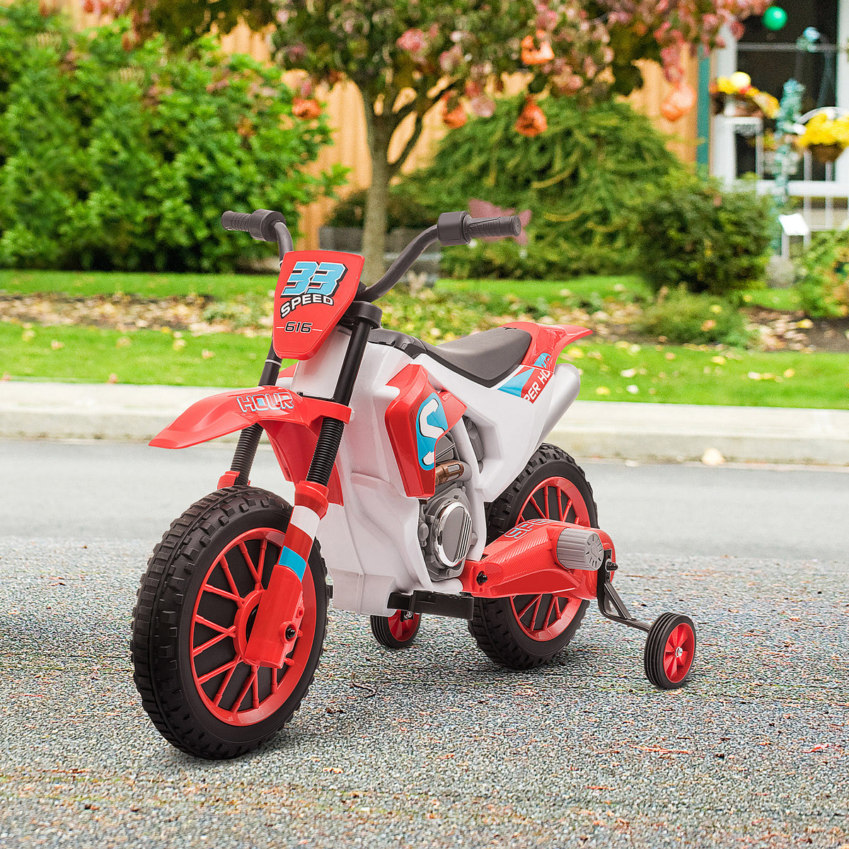 Moto Cross électrique Enfant 3 à 6 Ans 12 V 3-8 Km/h avec roulettes latérales Amovibles 106,5x51,5x68cm Rouge-1