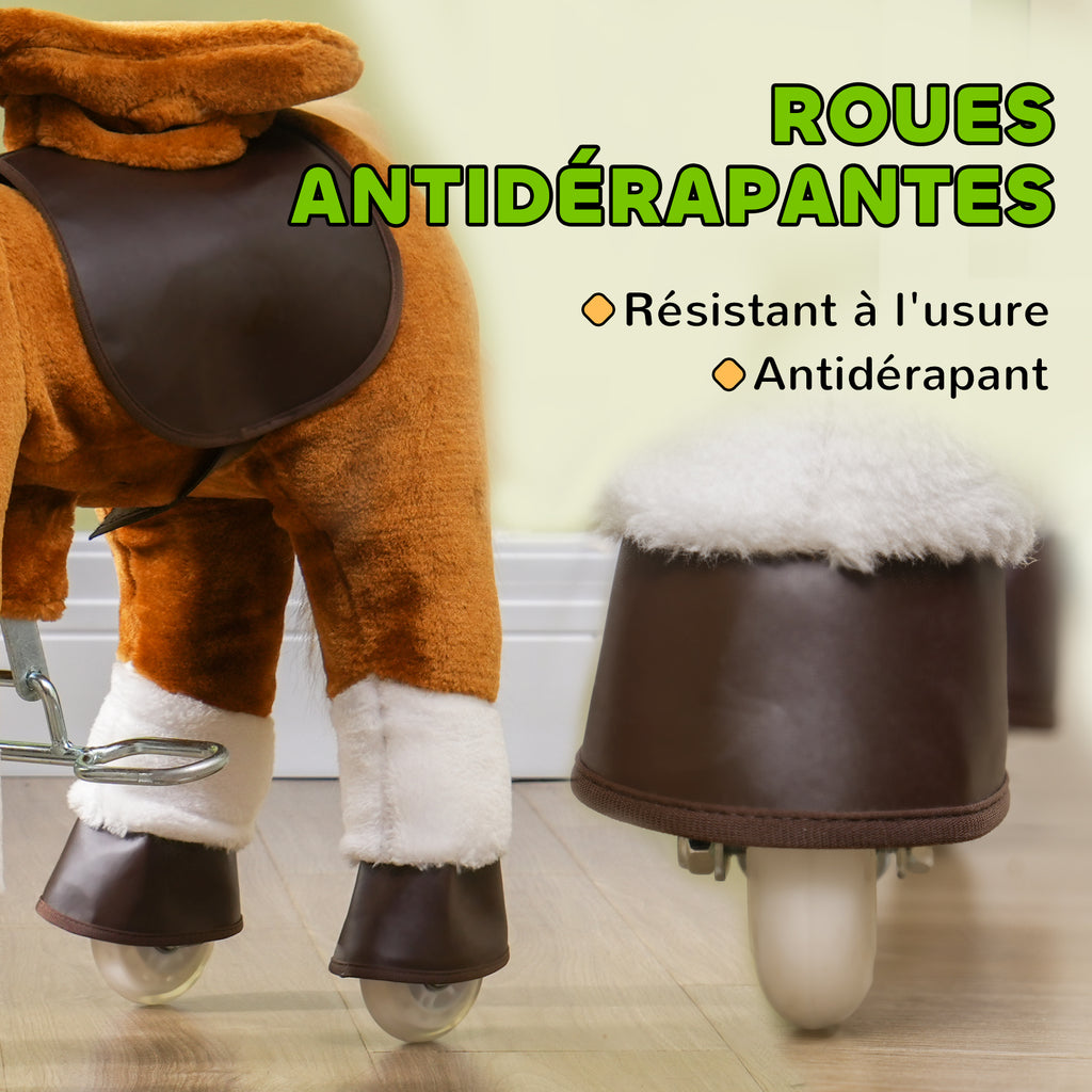 Cheval à monter pour enfant cheval à roulettes selle surélevée pour enfants 3-5 ans charge 60 kg 70 x 28 x 70 cm marron-5