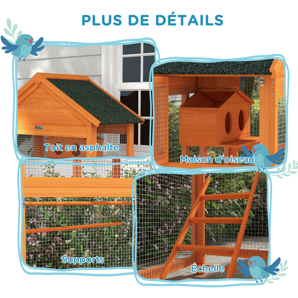 Cage à oiseaux en bois cage perroquet aire de jeux toit asphalte imperméable 92 x 52 x 171 cm orange-6