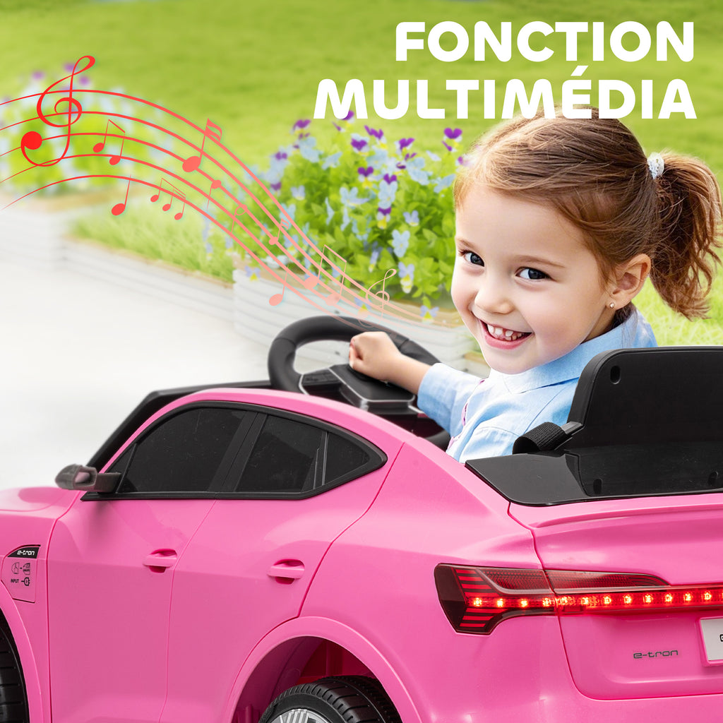 Voiture électrique enfants, véhicule électrique 12V avec télécommande 2,4G, phares, musique, klaxon, port USB, MP3, rose-6