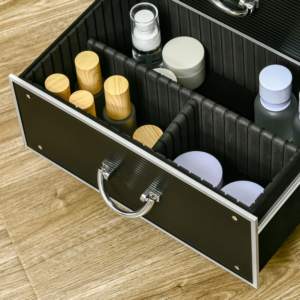 Valise trolley maquillage mallette cosmétique vanity poignée télescopique réglable 36L x 23l x 58H cm alu ABS noir-8