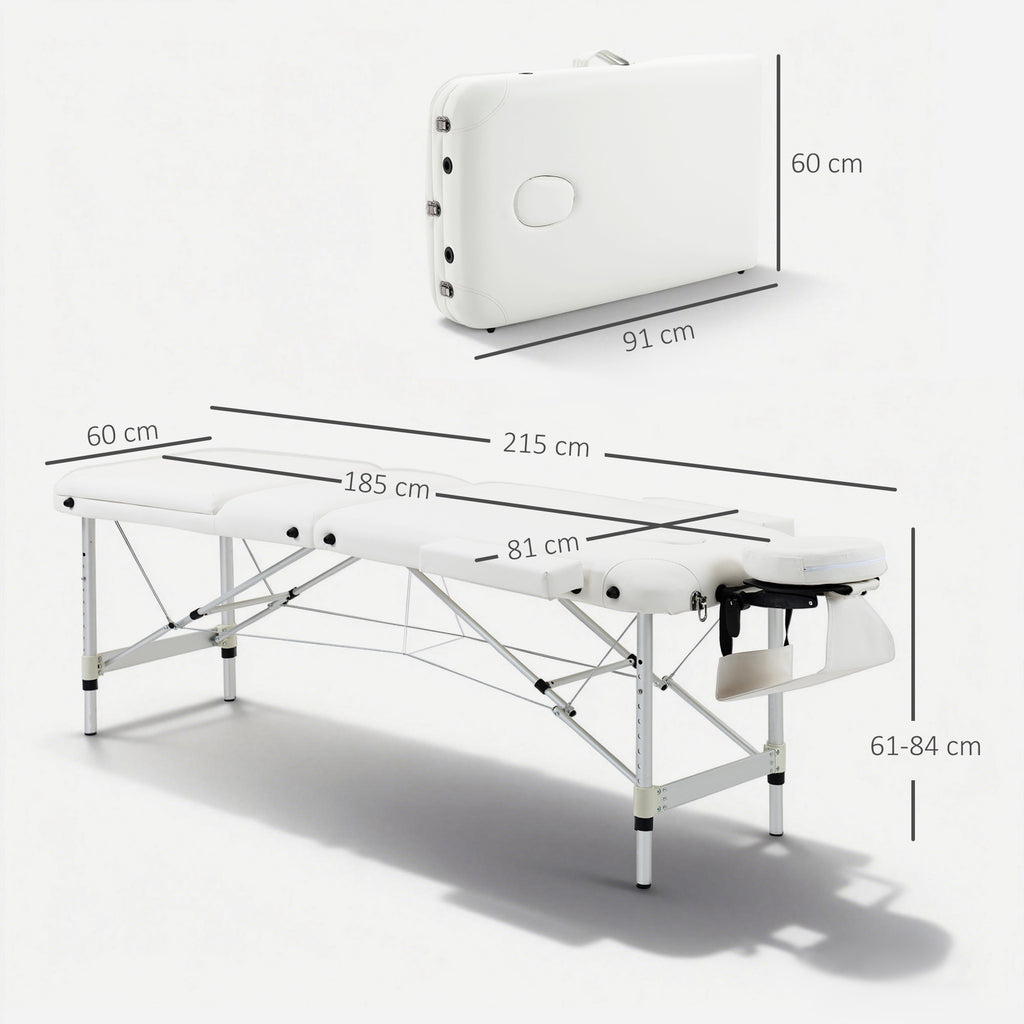 Table de massage 3 zones pliante cosmétique portable charge max. 225 Kg hauteur réglable cadre en alliage blanc-2