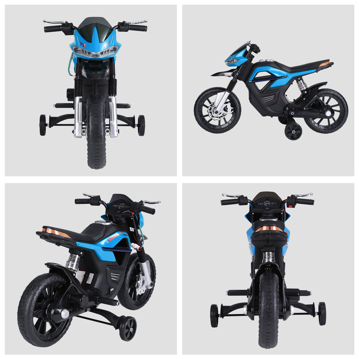 Moto électrique pour Enfants de 3-6 ans 25 W 6 V 3 Km/h Effets Lumineux et sonores roulettes Amovibles Charge max. 30 kg Bleu-7