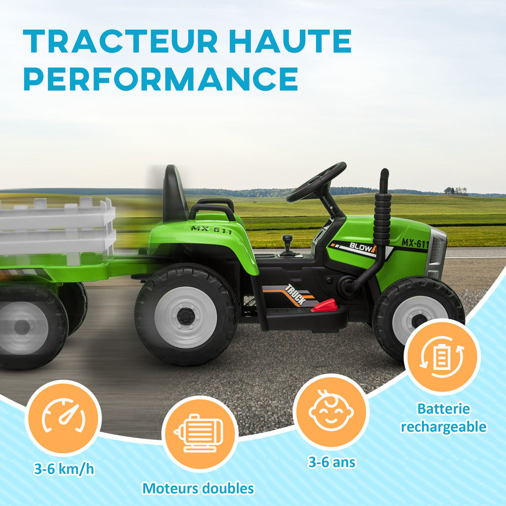 Tracteur électrique avec remorque amovible, pour enfants de 3 à 6 ans avec télécommande MP3 musique affichage lumières-7