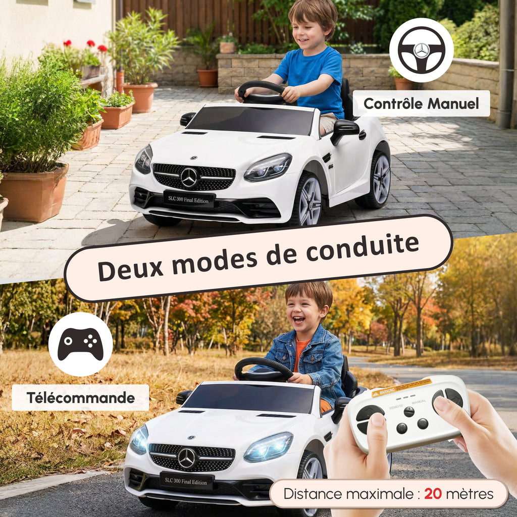 Voiture électrique enfants licence Mercedes SLC 300 12V V. Max. 5 Km/h effets sonores lumineux télécommande blanc-4