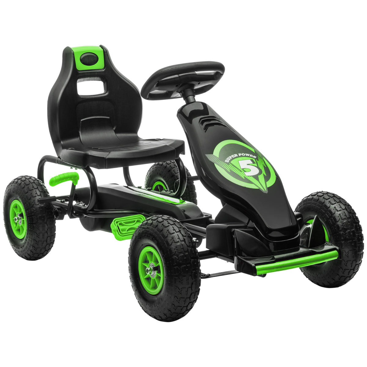 Kart à pédales pour enfant siège réglable 3 positions frein à main enfant de 5 à 12 ans vert noir-0