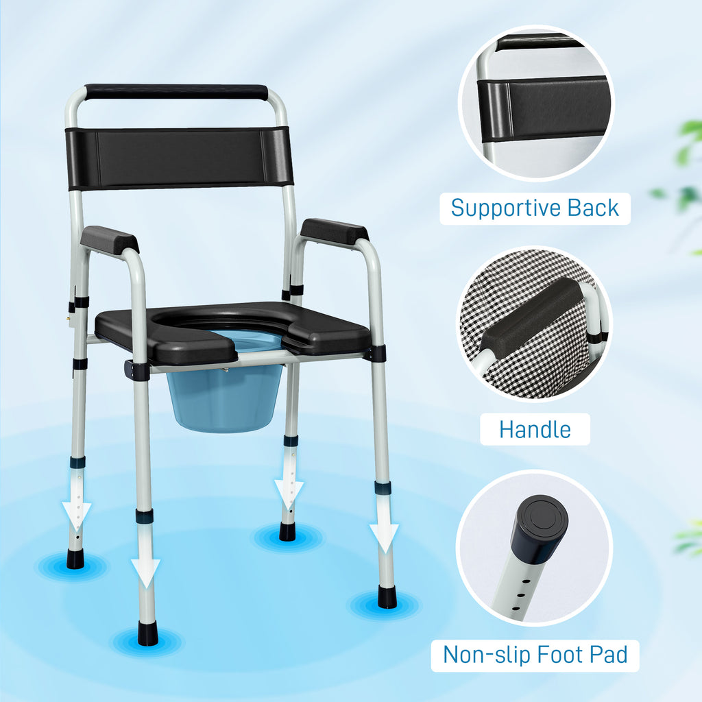 Chaise percée toilette pliable antidérapante hauteur réglable, siège et accoudoirs rembourrés, charge 150 kg, noir-6