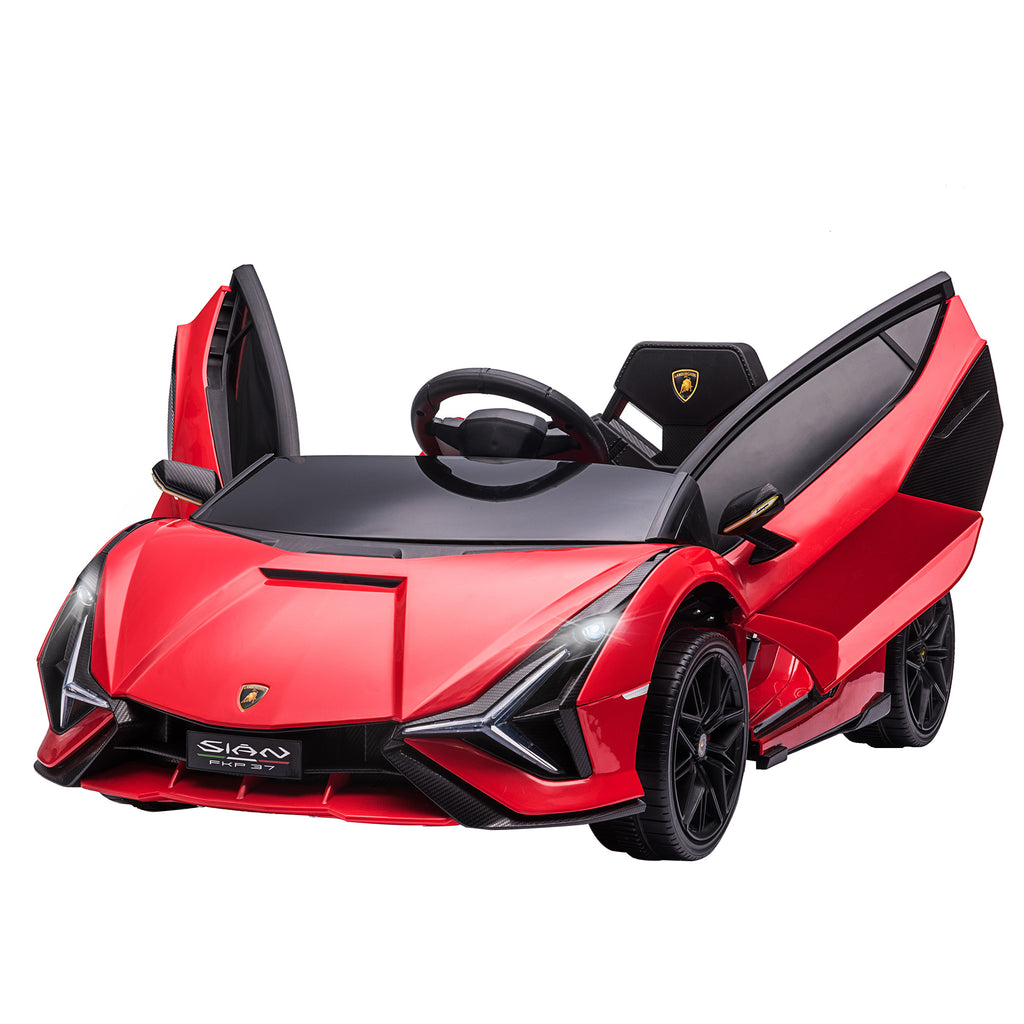 Voiture électrique Enfants de Sport Véhicule électrique Lamborghini Sian 12 V - V. Max. 5 Km/h avec Télécommande 2,4G Effets sonores + Lumineux Rouge-0