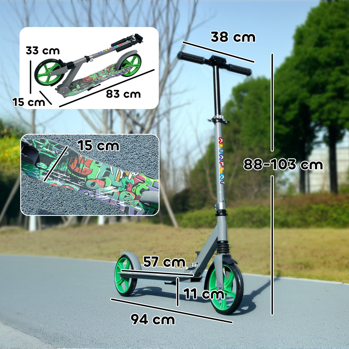 Trottinette enfants 6 à 12 ans, trottinette pliable à 2 roues, hauteur réglage, pour filles et garçons, scooter vert-2