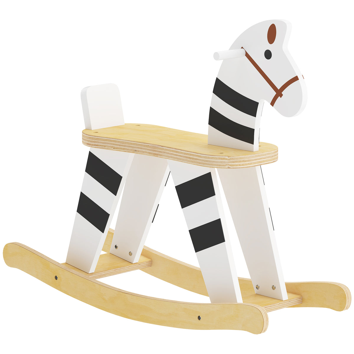 Cheval à Bascule pour Enfant, Jouet à Bascule pour Enfant avec Base en Bois et Dossier, 18 Mois à 3 Ans, Noir et Blanc-0