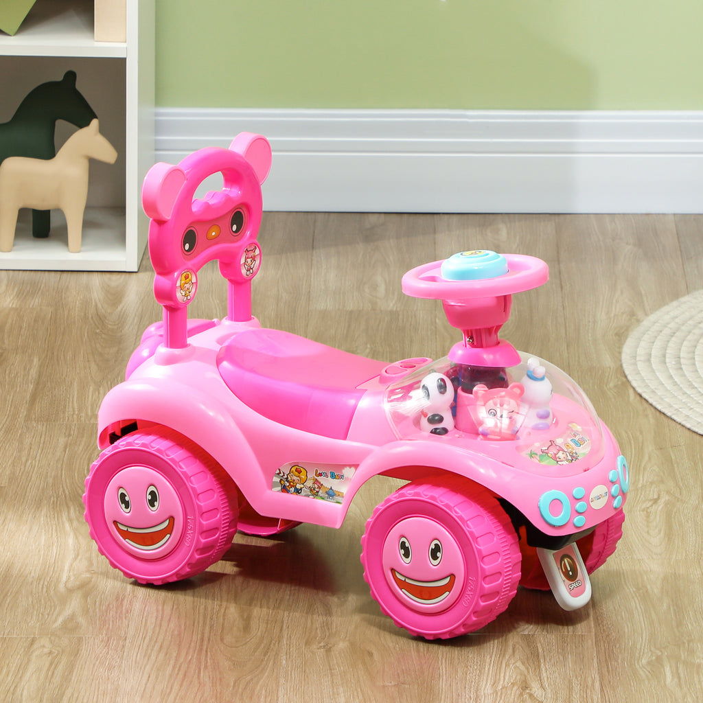 Voiture Porteur pour Enfants, Véhicule à Pousser avec Klaxon, Lumières, Musique, Volant, Rangement Sous le Siège, Rose-9