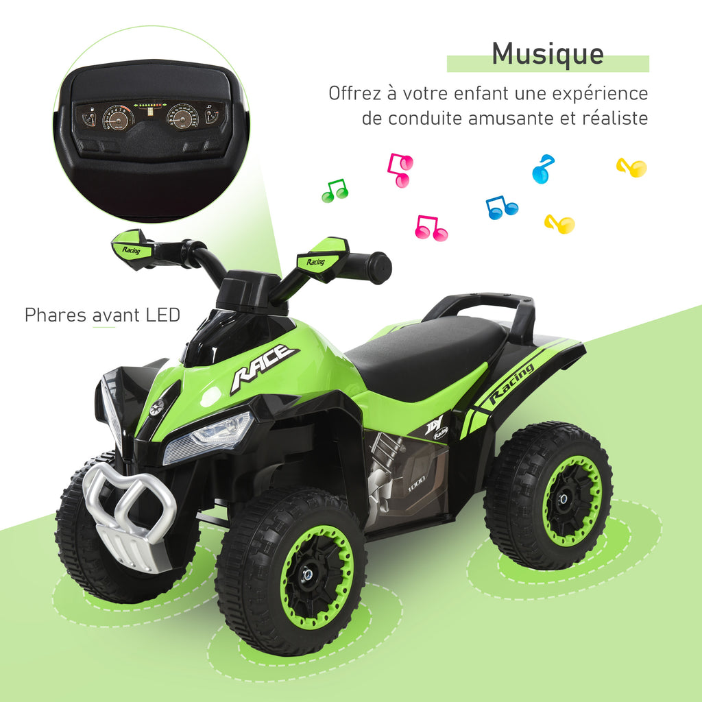 Porteur Enfants Quad 18-36 Mois dim. 67L x 38l x 44H cm Effets Lumineux et sonores Vert Noir-3