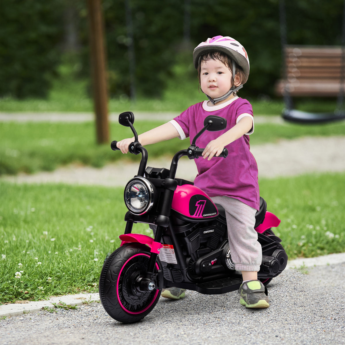 Moto électrique pour enfants 3 km/h 6V avec phare LED 2 roues d'entraînement de 18 à 36 mois avec moteur puissant rose-1
