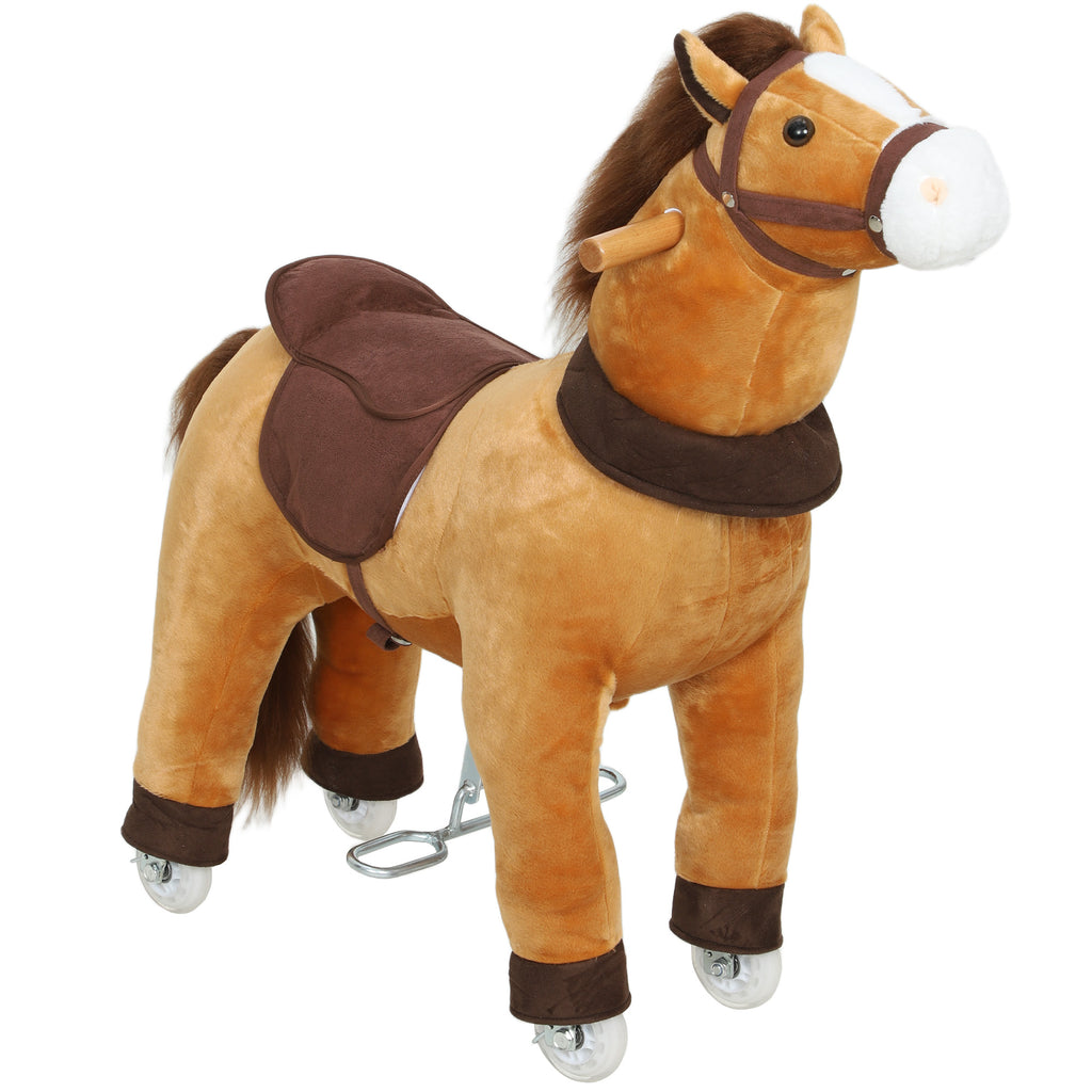 Cheval à Monter pour Enfant, Cheval à Roulettes en Peluche, Poignée, 75 cm de Haut, pour 3 à 5 Ans, Marron-0