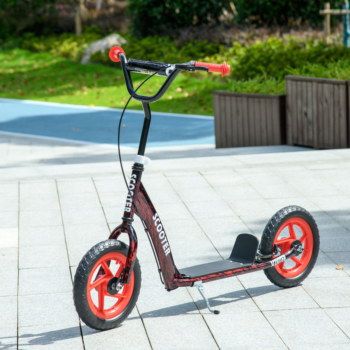 Trottinette patinette scooter enfant grandes roues de 6 à 12 ans hauteur réglable frein arrière béquille rouge-9
