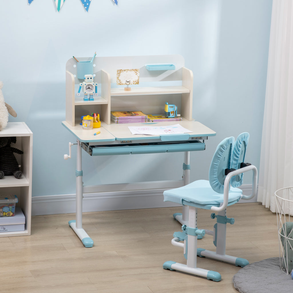 Ensemble bureau et chaise pour enfants hauteur réglable et plateau inclinable 0-60° table 80 x 52 x 88-109 cm bleu-7