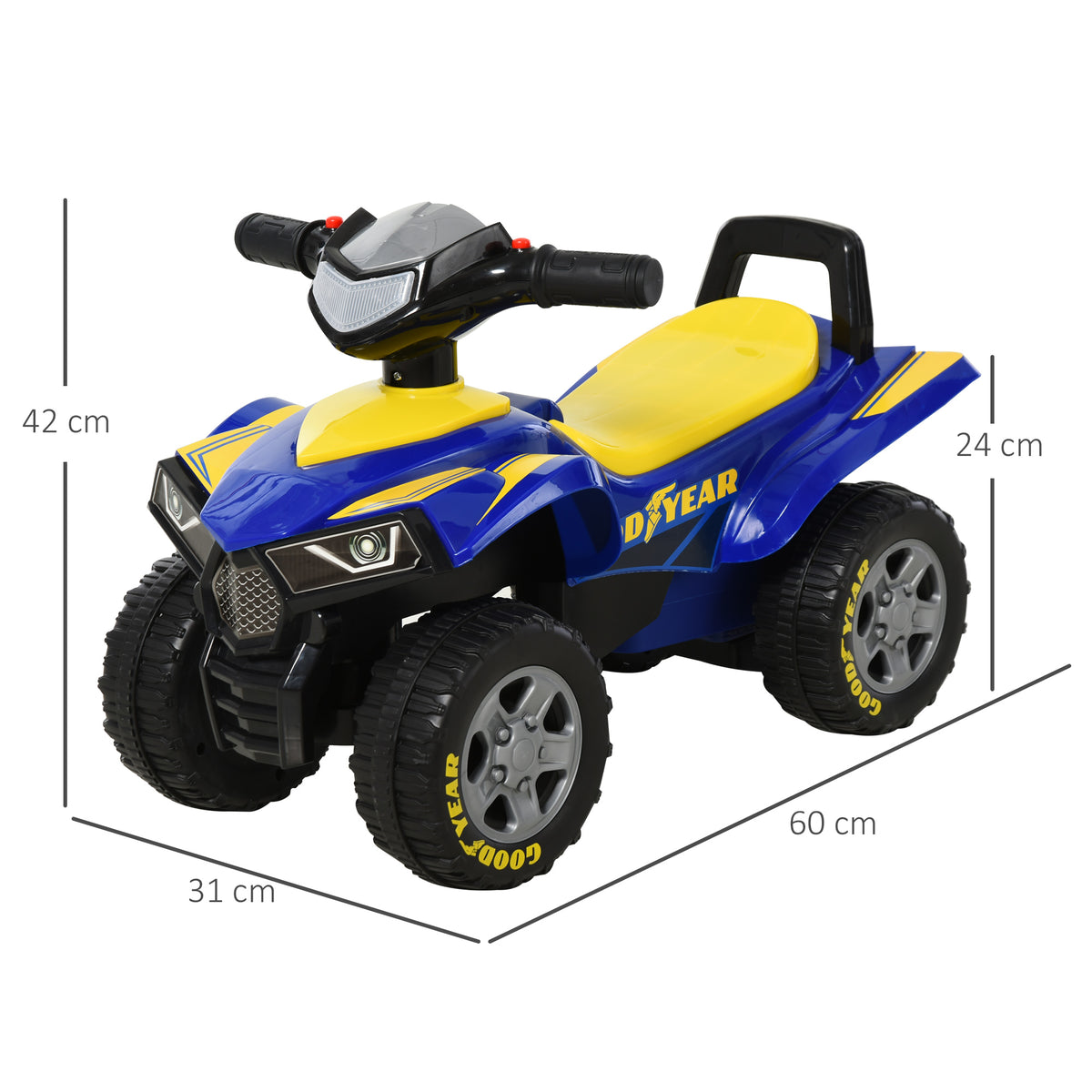 Porteur Enfants Quad 18-36 Mois dim. 60L x 31l x 42H cm Effets Lumineux et sonore Bleu Jaune-2