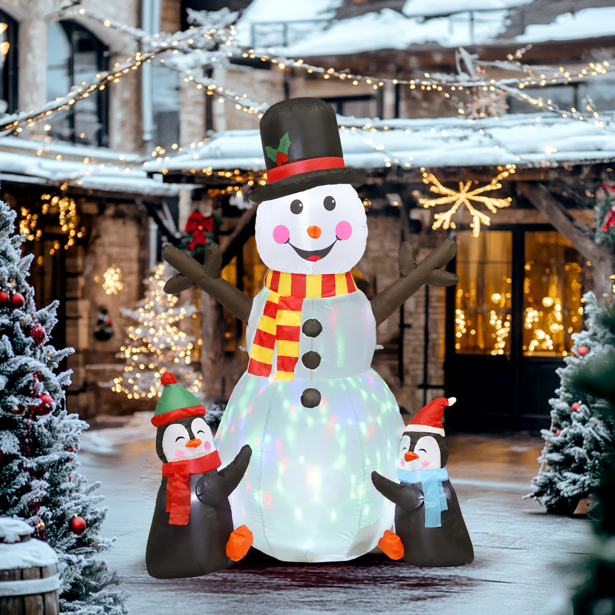 Bonhomme de neige et pingouins gonflable de Noël de 180 cm avec lumières LED, décoration de Noël intérieur et extérieur-1