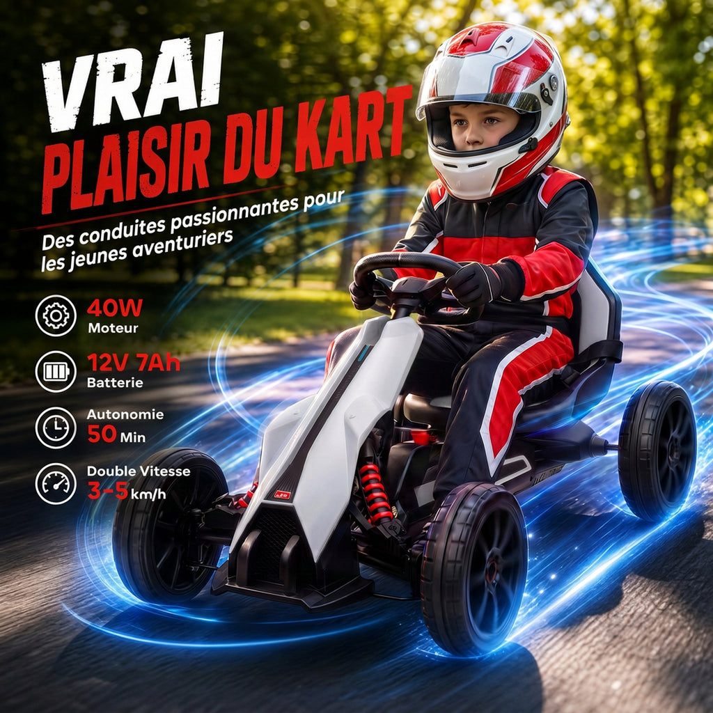 Kart électrique pour enfant 12V - Vitesse réglable 3-5km/h pour enfants de 3 à 8 ans - siège réglable - blanc-3