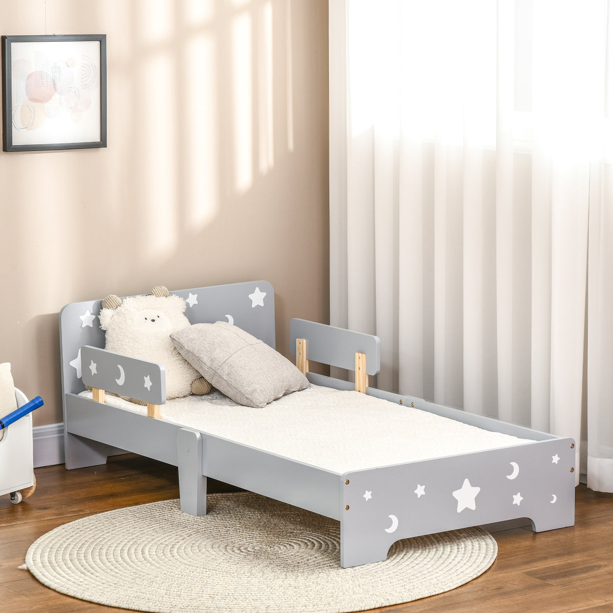 Lit pour enfants de 3 à 6 ans design étoiles et lune sommier à lattes inclus chambre moderne 143 x 76 x 49 cm gris-9