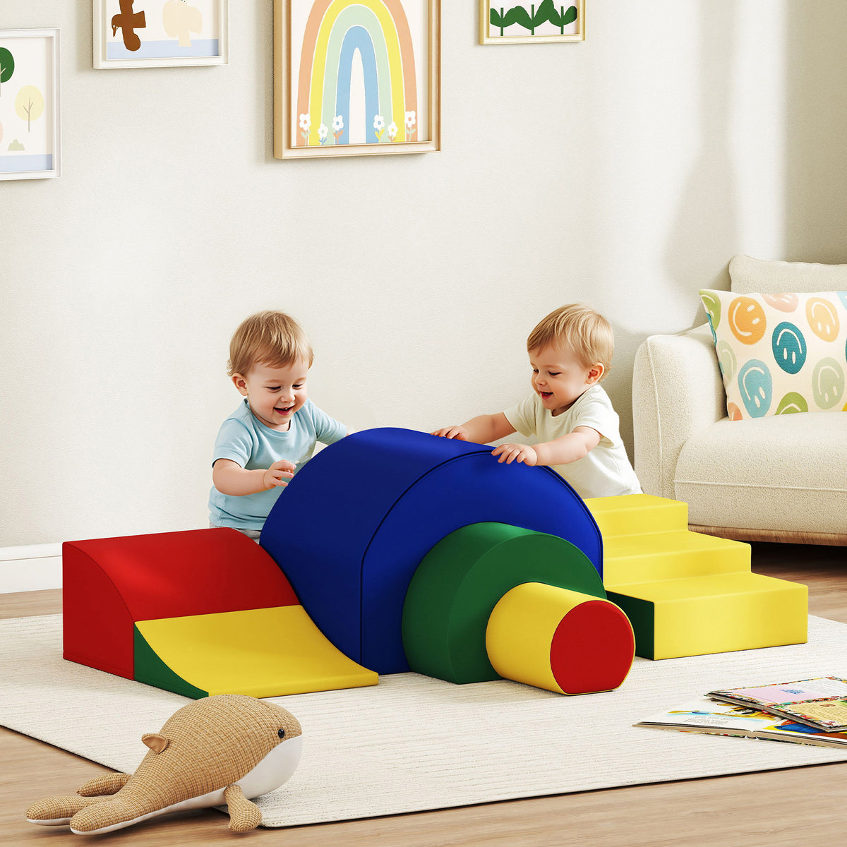 Parcours motricité enfants jouets d'escalade modulable 5 briques géantes en mousse 181 x 39 x 44 cm multicolore-1