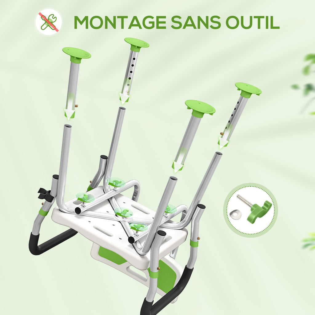 Tabouret de douche chaise de douche ergonomique hauteur réglable pieds antidérapants 56,5 x 53,5 x 87 cm blanc et vert-5