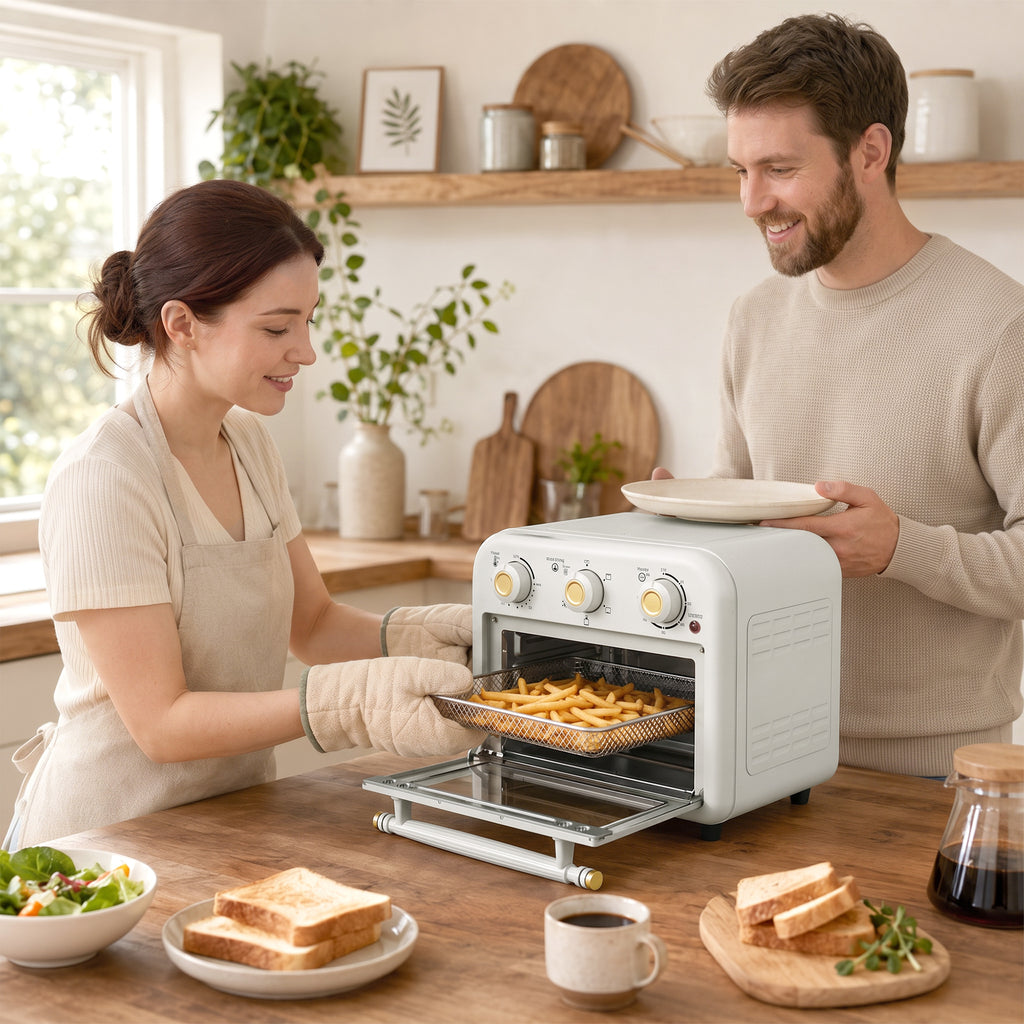 Four Friteuse à Air Chaud 12L, Four à Air Chaud Convection 1200 W avec Plaque de Cuisson, Panier de Friture, Crème-9