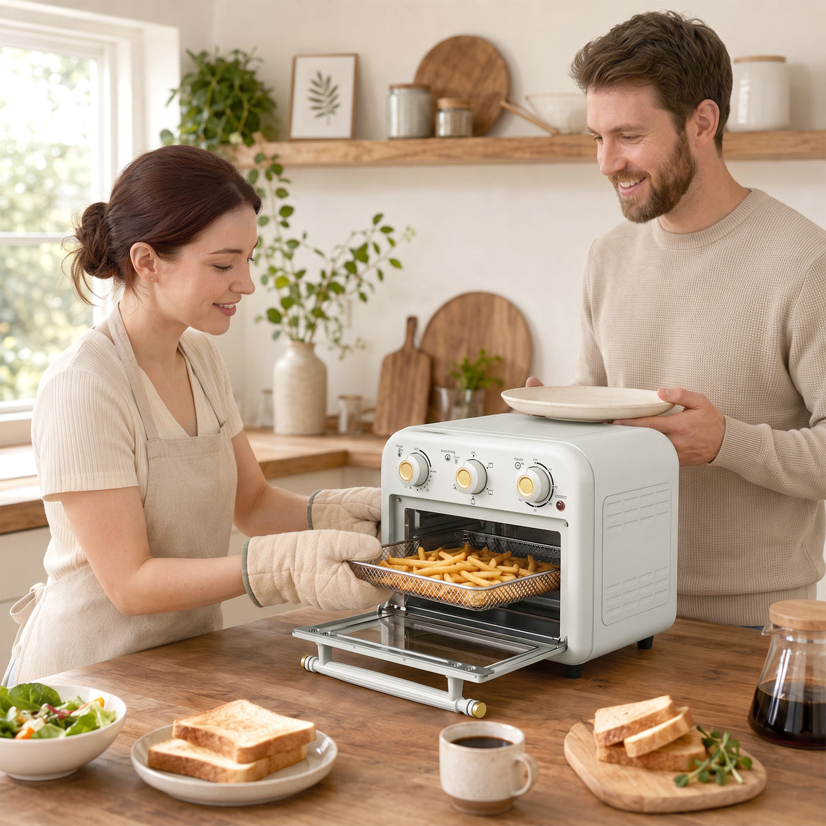 Four Friteuse à Air Chaud 12L, Four à Air Chaud Convection 1200 W avec Plaque de Cuisson, Panier de Friture, Crème-9