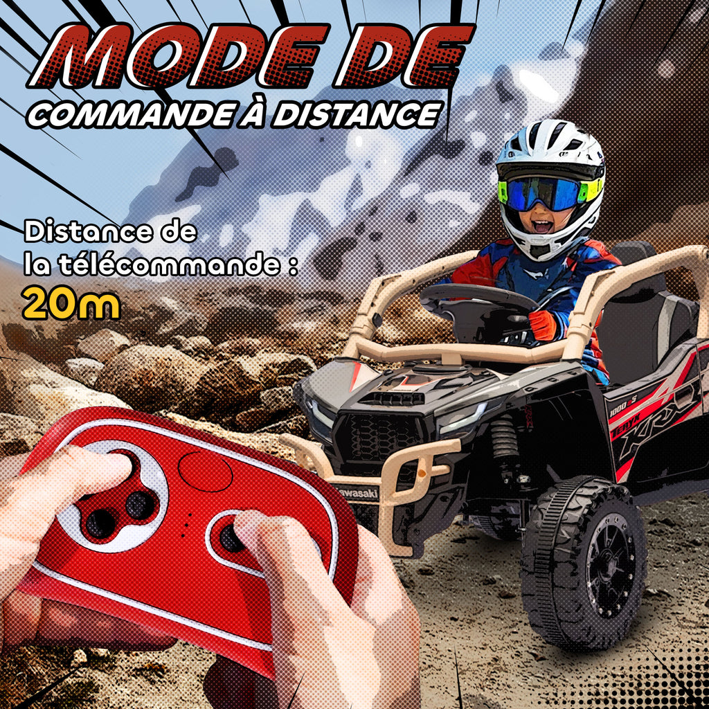 Voiture électrique enfant UTV KAWASAKI TERYX KRX 1000 12 V à 2 moteurs 25 W télécommande 2,4 Ghz 100 x 64 x 56 cm jaune-4