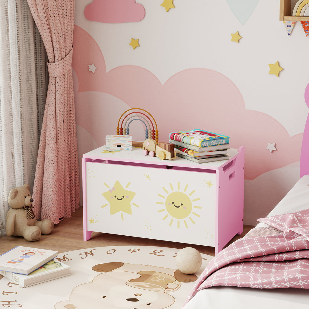 Coffre à jouets avec couvercle, coffre de rangement enfant avec charnières de sécurité, 60 x 37 x 39 cm, rose-7