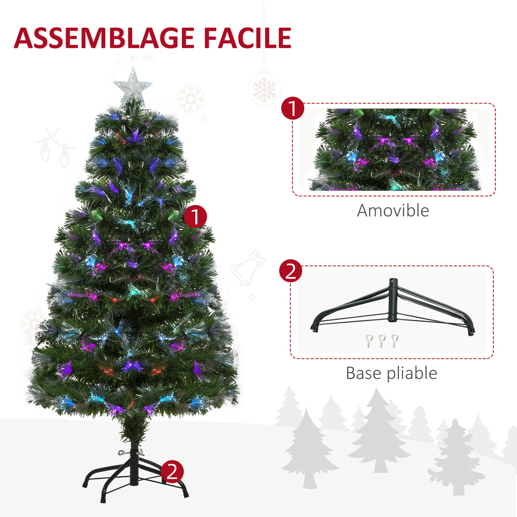 Sapin Noël Artificiel Arbre Noël Lumineux 120cm Fibre Optique Deco Noël lumière à Variation Couleurs 130 LED Vert-5