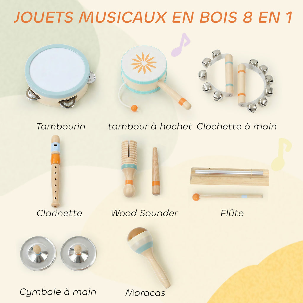Instruments de Musique pour Enfants, Jouets Musicaux en Bois d'Inspiration avec Tambourin et Maracas pour Enfants 3+ Ans-3