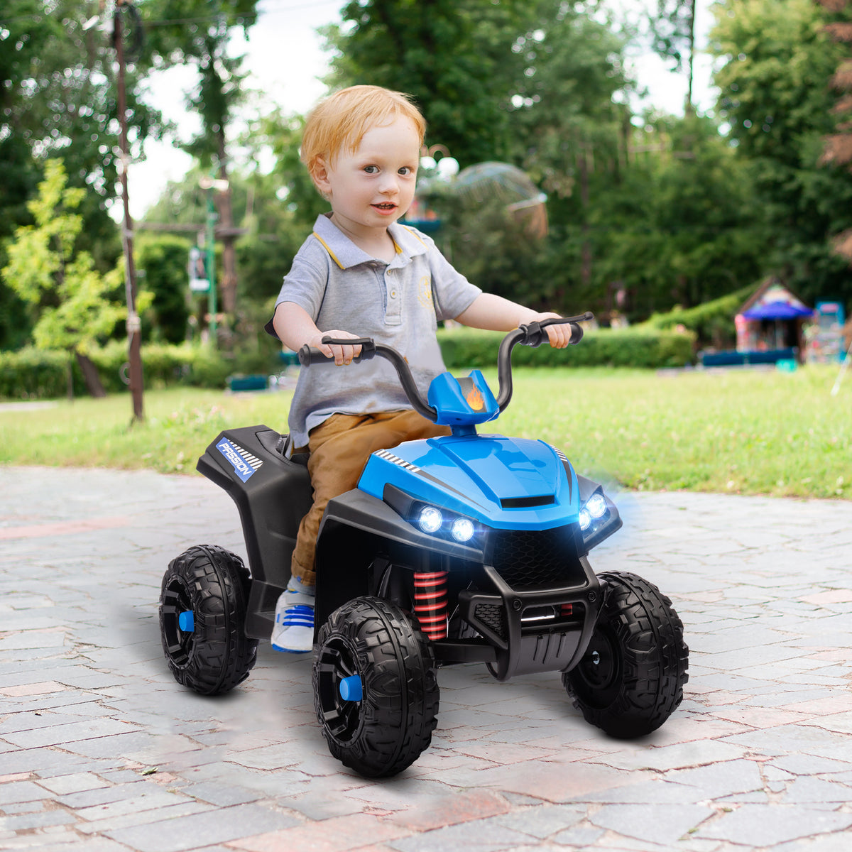 Quad électrique enfant 12 V voiture électrique 2 moteurs marche avant et arrière 37-60 mois 85 x 55,5 x 62 cm bleu-9