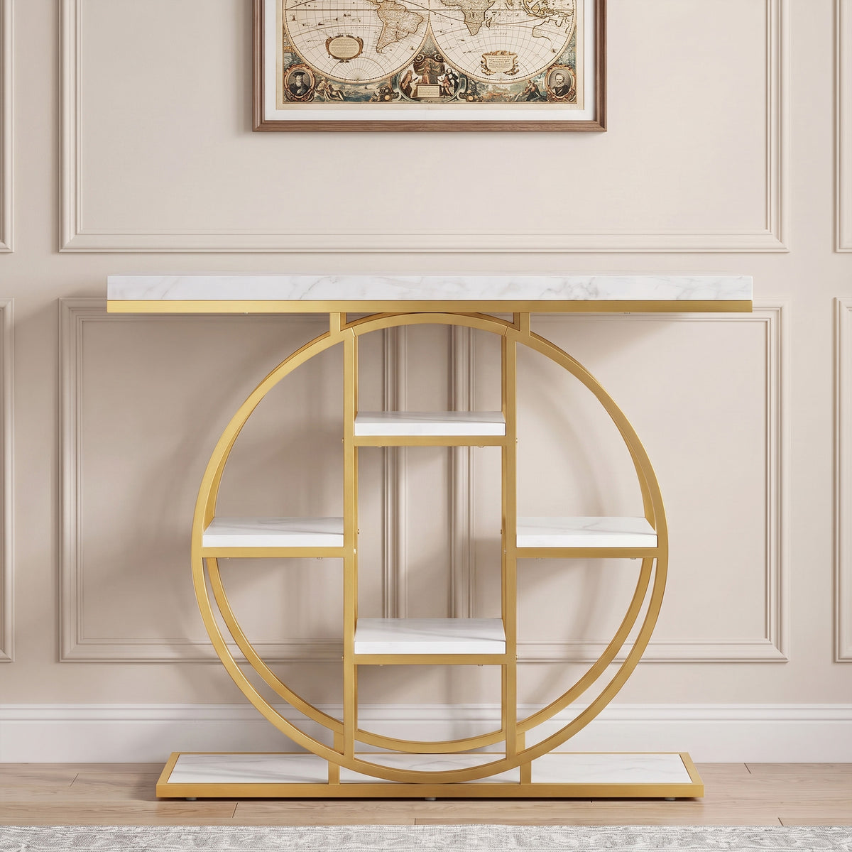 Table Console d'Entrée Meuble d'Entrée Industrielle 6 Étagères Rangement Plateau 4cm 100 x 30 x 81,5cm Blanc-1