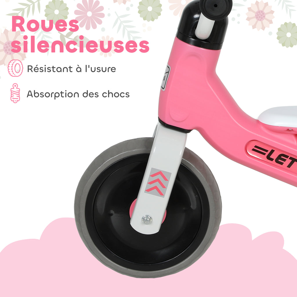 Draisienne bébé 1-3 ans jusqu'à 20 kg, vélo enfants sans pédale, 3 roues silencieuses, 69 x 40 x 49 cm, rose-5