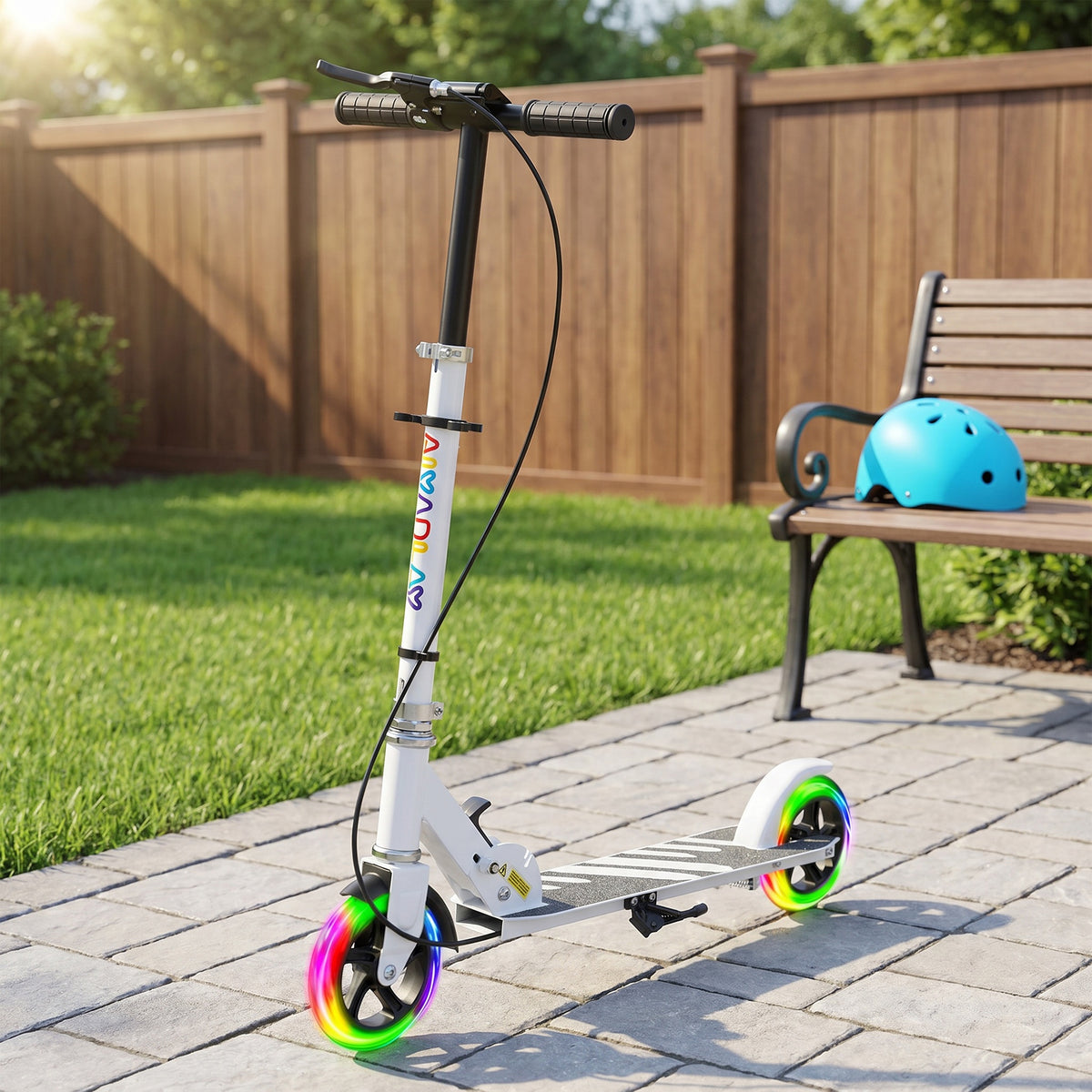 Trottinette enfants 3 à 8 ans, trottinette pliable à 2 roues LED roues lumineuses, 4 réglages en hauteur, blanc-7