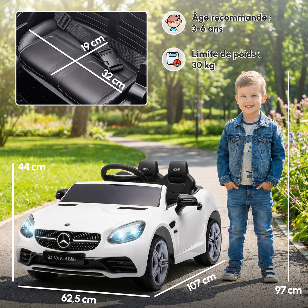 Voiture électrique enfants licence Mercedes SLC 300 12V V. Max. 5 Km/h effets sonores lumineux télécommande blanc-2